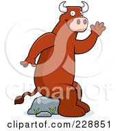Royalty Free RF Clipart Illustration Of A Bull Sitting On A Rock And Waving