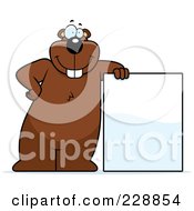 Gopher Leaning Against A Blank Sign