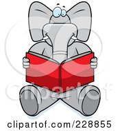 Royalty Free RF Clipart Illustration Of An Elephant Sitting And Reading by Cory Thoman
