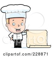 Poster, Art Print Of Blond Male Toddler Chef Holding A Blank Menu