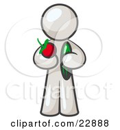 Clipart Illustration Of A Healthy White Man Carrying A Fresh And Organic Apple And Cucumber