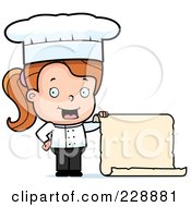 Poster, Art Print Of Female Toddler Chef Holding A Blank Menu