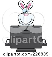 Royalty Free RF Clipart Illustration Of A Rabbit Using A Desktop Computer