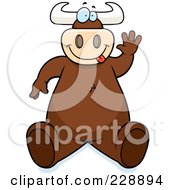 Royalty Free RF Clipart Illustration Of A Bull Sitting And Waving