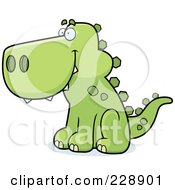 Royalty Free RF Clipart Illustration Of A Green Dinosaur Sitting And Facing Left