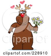 Poster, Art Print Of Reindeer Standing And Holding Flowers