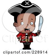 Royalty Free RF Clipart Illustration Of A Black Toddler Pirate Bioy Holding A Sword