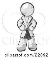 Clipart Illustration Of A Tough White Man In A White Karate Suit And A Black Belt Standing With His Hands On His Hips