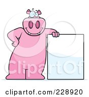 Poster, Art Print Of Hippo Leaning Against A Blank Sign