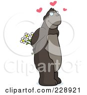 Poster, Art Print Of Romantic Ape Holding Flowers Behind His Back