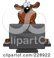 Royalty Free RF Clipart Illustration Of A Dog Using A Desktop Computer
