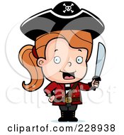 Poster, Art Print Of Toddler Pirate Girl Holding A Sword