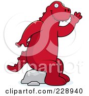 Red Dinosaur Sitting On A Rock And Waving by Cory Thoman