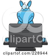 Poster, Art Print Of Blue Aardvark Using A Desktop Computer