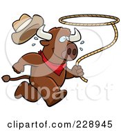 Poster, Art Print Of Rodeo Buffalo Running With A Lasso