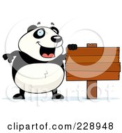 Poster, Art Print Of Panda With A Blank Wooden Sign