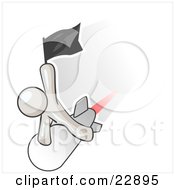 Clipart Illustration Of A White Man Waving A Flag While Riding On Top Of A Fast Missile Or Rocket Symbolizing Success by Leo Blanchette