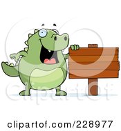 Poster, Art Print Of Lizard With A Blank Wooden Sign