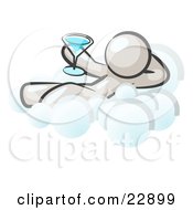 Clipart Illustration Of A Relaxed White Man Drinking A Martini And Kicking Back On Cloud Nine