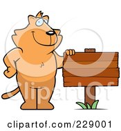 Poster, Art Print Of Ginger Cat With A Blank Wood Sign
