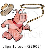 Poster, Art Print Of Rodeo Pig Running With A Lasso