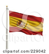 The Flag Of Spain Waving On A Pole