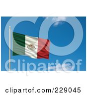Royalty Free RF Clipart Illustration Of The Flag Of Mexico Waving On A Pole Against A Blue Sky by stockillustrations