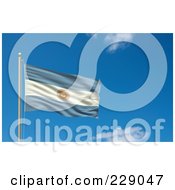 Royalty Free RF Clipart Illustration Of The Flag Of Argentina Waving On A Pole Against A Blue Sky