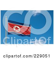Royalty Free RF Clipart Illustration Of The Flag Of North Korea Waving On A Pole Against A Blue Sky
