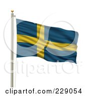 Royalty Free RF Clipart Illustration Of The Flag Of Sweden Waving On A Pole by stockillustrations