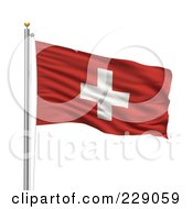 The Flag Of Switzerland Waving On A Pole