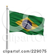 The Flag Of Brazil Waving On A Pole