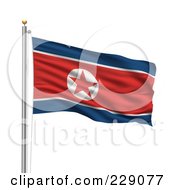 The Flag Of North Korea Waving On A Pole