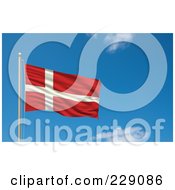 Poster, Art Print Of The Flag Of Denmark Waving On A Pole Against A Blue Sky