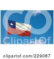 Royalty Free RF Clipart Illustration Of The Flag Of Chile Waving On A Pole Against A Blue Sky