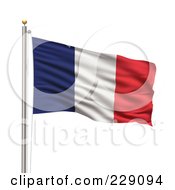 Royalty Free RF Clipart Illustration Of The Flag Of France Waving On A Pole