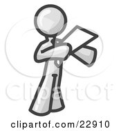 Clipart Illustration Of A White Businessman Holding A Piece Of Paper During A Speech Or Presentation