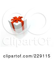 Poster, Art Print Of 3d White Gift Box With Red Ribbons And Bow