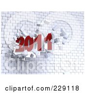 Royalty Free RF Clipart Illustration Of A 3d Red New Year 2011 Breaking Through A White Brick Wall by chrisroll