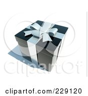 Poster, Art Print Of 3d Black Gift Box With White Ribbons And Bow