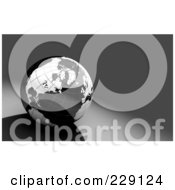 Royalty Free RF Clipart Illustration Of A Shiny 3d Black And White Globe Over Gray by chrisroll