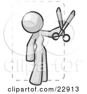 Clipart Illustration Of A White Lady Character Snipping Out A Coupon With A Pair Of Scissors Before Going Shopping