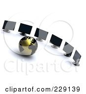 Poster, Art Print Of 3d Gold And Black Globe Facing Computer Screens