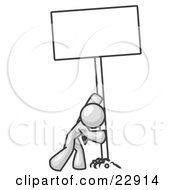 Poster, Art Print Of Strong White Man Pushing A Blank Sign Upright