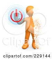 Royalty Free RF Clipart Illustration Of A 3d Pixelated Orange Person Turning The Power Off