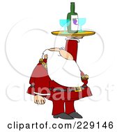 Poster, Art Print Of Santa Holding Up A Wine Tray With Glasses
