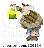 Woman Wearing Plaid And Carrying A Gas Lantern