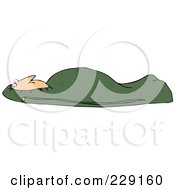 Man Tucked In A Green Mummy Sleeping Bag