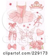 Digital Collage Of Pink Princess And Ballet Icons On A Patterned Background