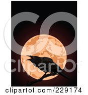 Royalty Free RF Clipart Illustration Of A Crow Perched On A Branch Against A Full Moon At Night